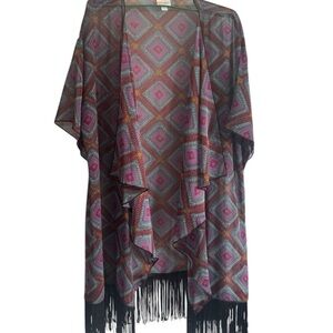 LuLaRoe Colorful Contemporary Shawl Geometric Design with Black Fringe in Large